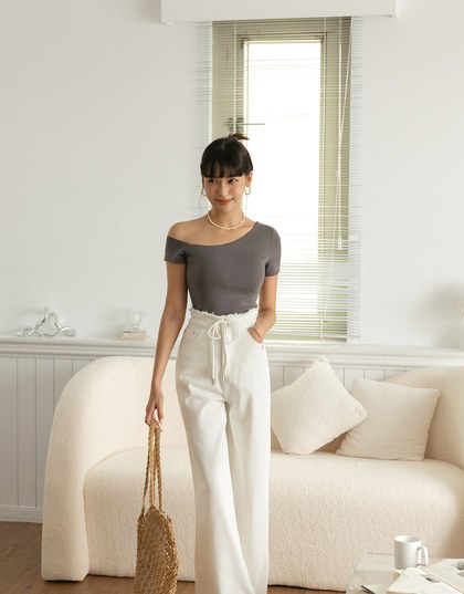 Sloping Shoulder Silky Crop Top