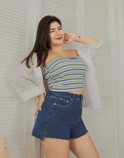 Contrast Striped Knotted Tube Top (With Padding)