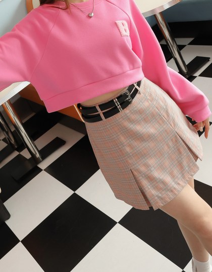 【Benefit】Preppy style Checkered Short Skirt (With Belt)