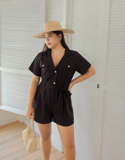 Lapel Collar Button Up Playsuit (With Sash)