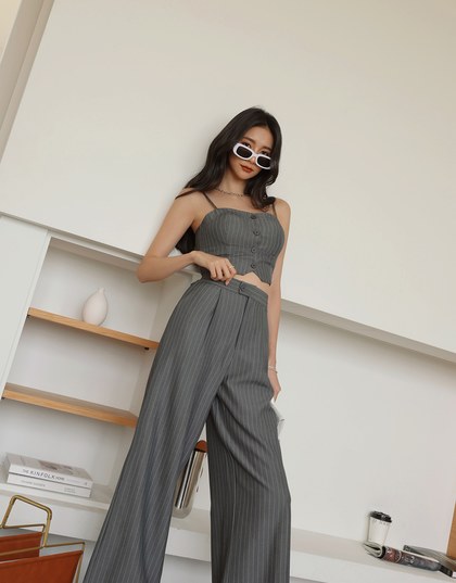 Edgy Chic Suit Pants Set Wear (With Padding)