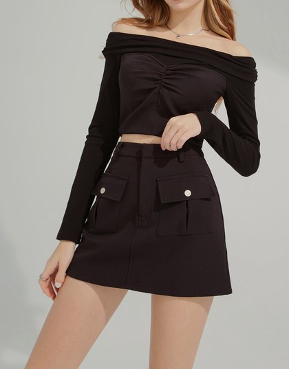 Suit Fabric Double Pocket Skirt