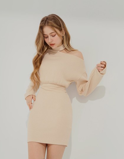 Sexy Side Hollow Knit Mini Dress