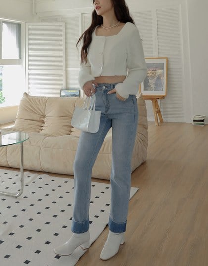 Foldable Denim Straight Leg Pants