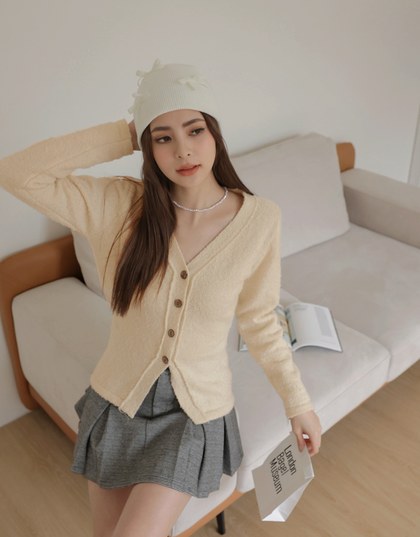 Stitched Slit Knitted Cardigan Top