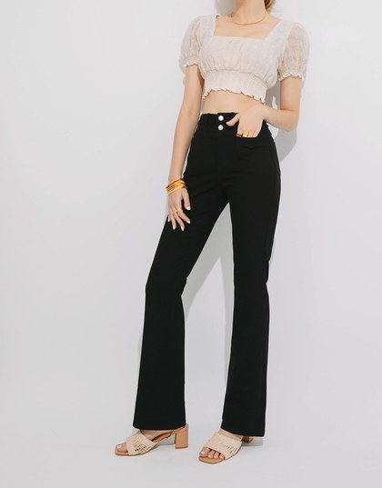 Double Button Jeans Denim Flare Pants