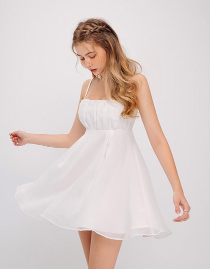 Layered Chiffon French Mini Dress ( Adjustable Thin Straps )