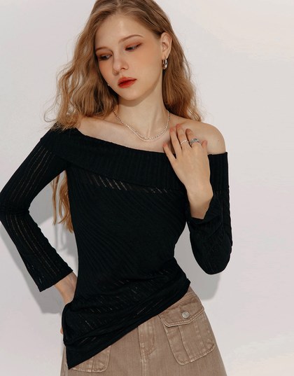 Sheer Asymmetrical Off Shoulder Top