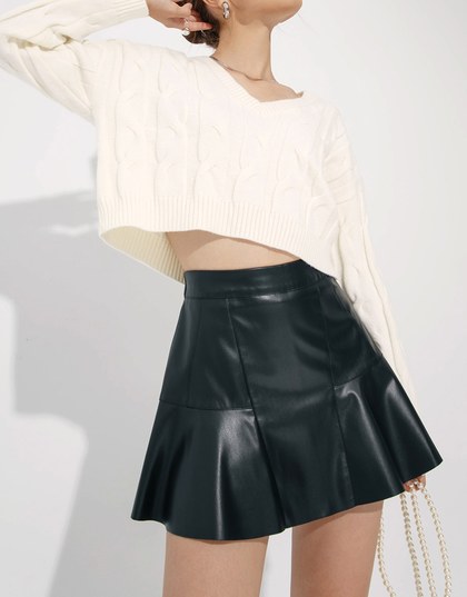 Faux Leather A line Mini Skirt