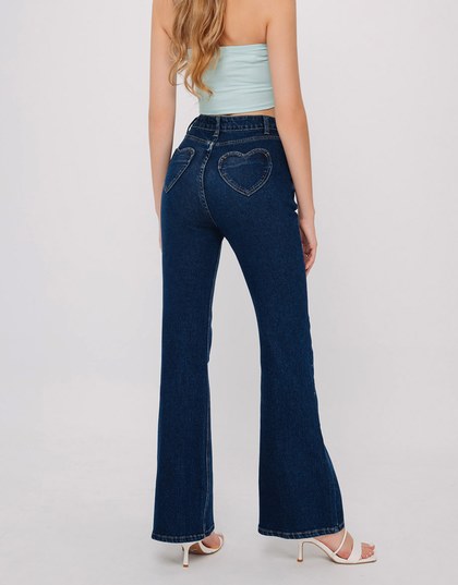 Heart Shape Pocket Jeans Denim Flared Trousers