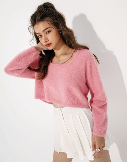 Cut Out Fluffy Knit Top