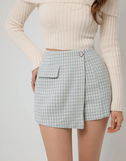 Tweed Houndstooth Checkered Skorts