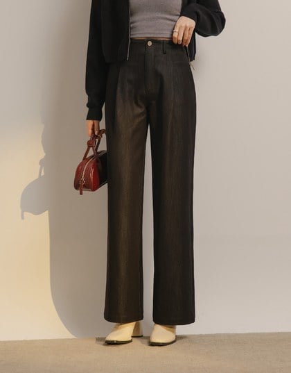 High Waisted Pleated Jeans Denim Wide Pants Culottes