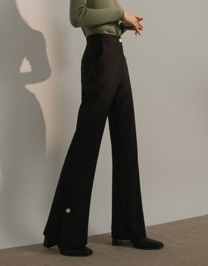 High Waist Side Slit Elastic Flared Pants