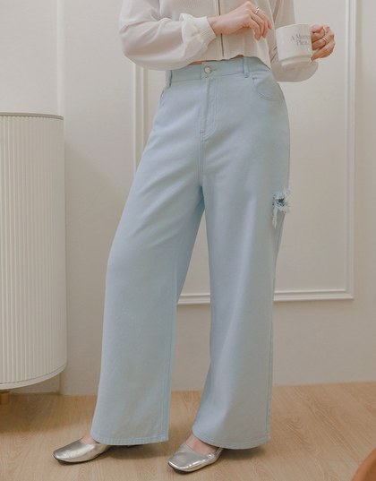 Classic Distressed High Waisted Wide Pants Culottes