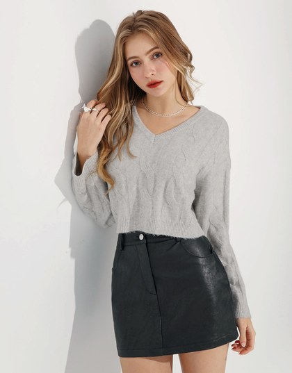 Classic V Neck Cable Knit Sweater