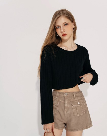 Long Sleeve Soft Knit Cropped Sweater