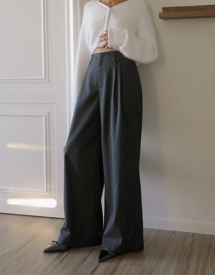 Hidden Placket Pleated Suit High Waist Wide Pants Culottes