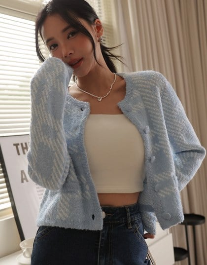 Irregular Line Woven Button Up Cardigan