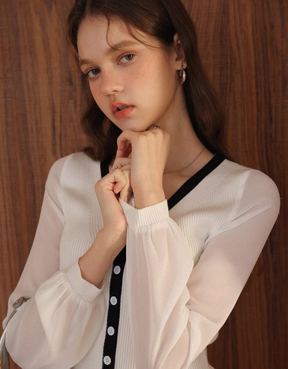 Long Sleeve Sheer Mesh Color Block Knitted Top