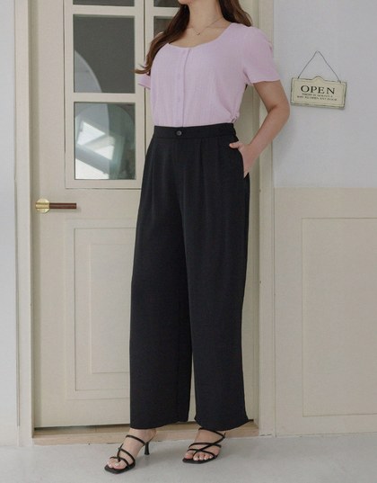 Airy Cool Pleated Straight Leg Wide Pants