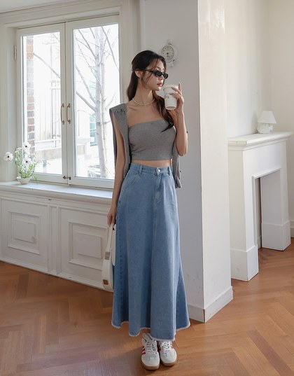 【Den!m LITE】Lightweight Soft Denim Mermaid Maxi Skirt