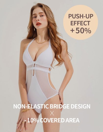 Sensual Mesh Splice Push Up One-Piece Bikini (Thick Padded)