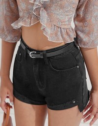 Western Style Frayed Belted Denim Shorts