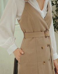 Korean Style Thin Straps Double-Breasted Belted Mini Dress
