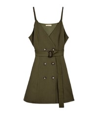 Korean Style Thin Straps Double-Breasted Belted Mini Dress