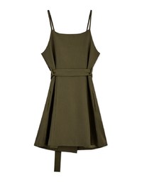 Korean Style Thin Straps Double-Breasted Belted Mini Dress