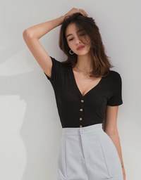 Semi-Sheer Buttoned Fine Knit Top