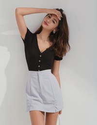 Semi-Sheer Buttoned Fine Knit Top