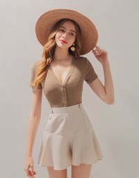 Semi-Sheer Buttoned Fine Knit Top