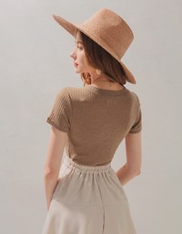 Semi-Sheer Buttoned Fine Knit Top