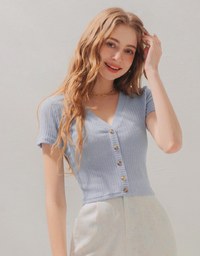 Semi-Sheer Buttoned Fine Knit Top