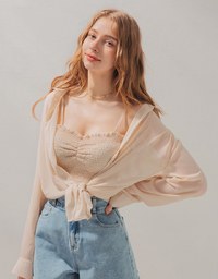 Smocked Cami Top & Semi-Sheer Blouse Set Wear