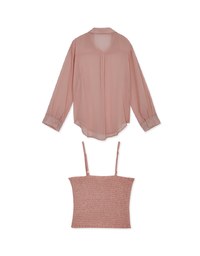 Smocked Cami Top & Semi-Sheer Blouse Set Wear