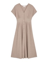 Soft Crease Button Up Cinched Waist Maxi Dress