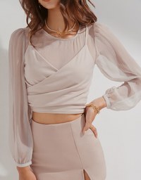 Fake Two-Piece Sheer Crop Top