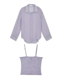 Smocked Cami Top & Semi-Sheer Blouse Set Wear