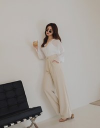 Sleek CEO Style Pleated Suit Wide Pants