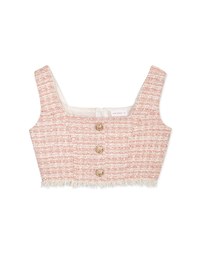 Square Neck Tweed Gold Button CropTank Top