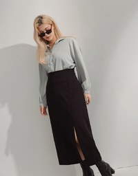 Stark Minimalism High-West Slimming Slit Midi Skirt