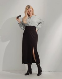 Stark Minimalism High-West Slimming Slit Midi Skirt
