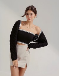 [I'M Meme]  Contrast Color Two-Piece Knit Top