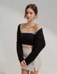 [I'M Meme]  Contrast Color Two-Piece Knit Top