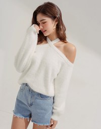 Cutout Off-The-Shoulder Knit Loose Top