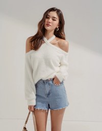 Cutout Off-The-Shoulder Knit Loose Top