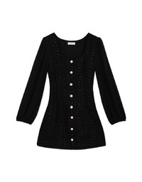 Chic Bead Buttoned Puffed Sleeve Mini Dress